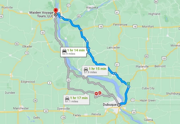 The route from Dubuque to Marquette, IA is unbelievably scenic. Photo Credit: Google Maps